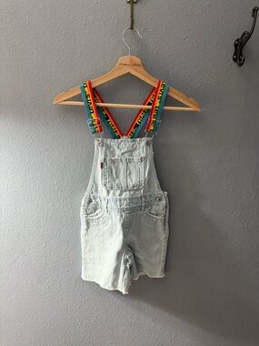 Levi's Light Wash Denim Short Overalls with Rainbow Straps